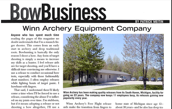 Winn Archery's Free Flight Release in Bow Business Magazine